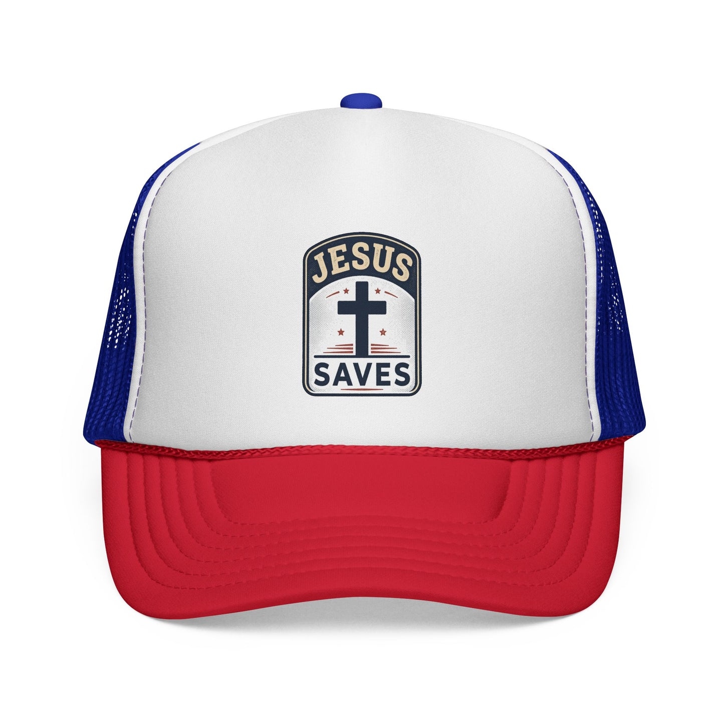Jesus Saves Trucker Cap – Christian Mesh Hat with Cross Patch