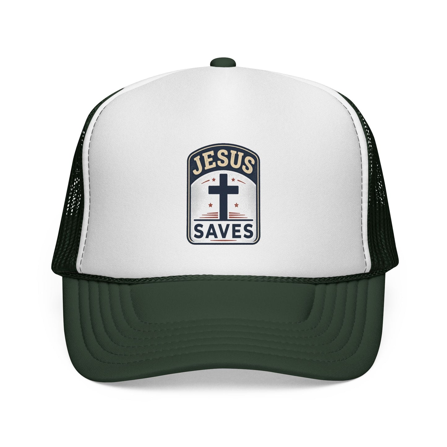 Jesus Saves Trucker Cap – Christian Mesh Hat with Cross Patch