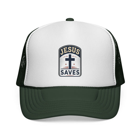 Jesus Saves Trucker Cap – Christian Mesh Hat with Cross Patch