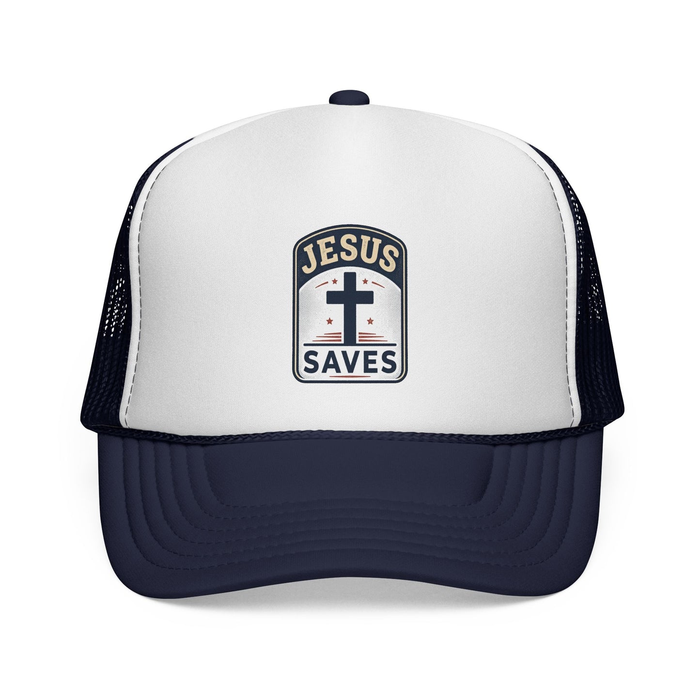 Jesus Saves Trucker Cap – Christian Mesh Hat with Cross Patch