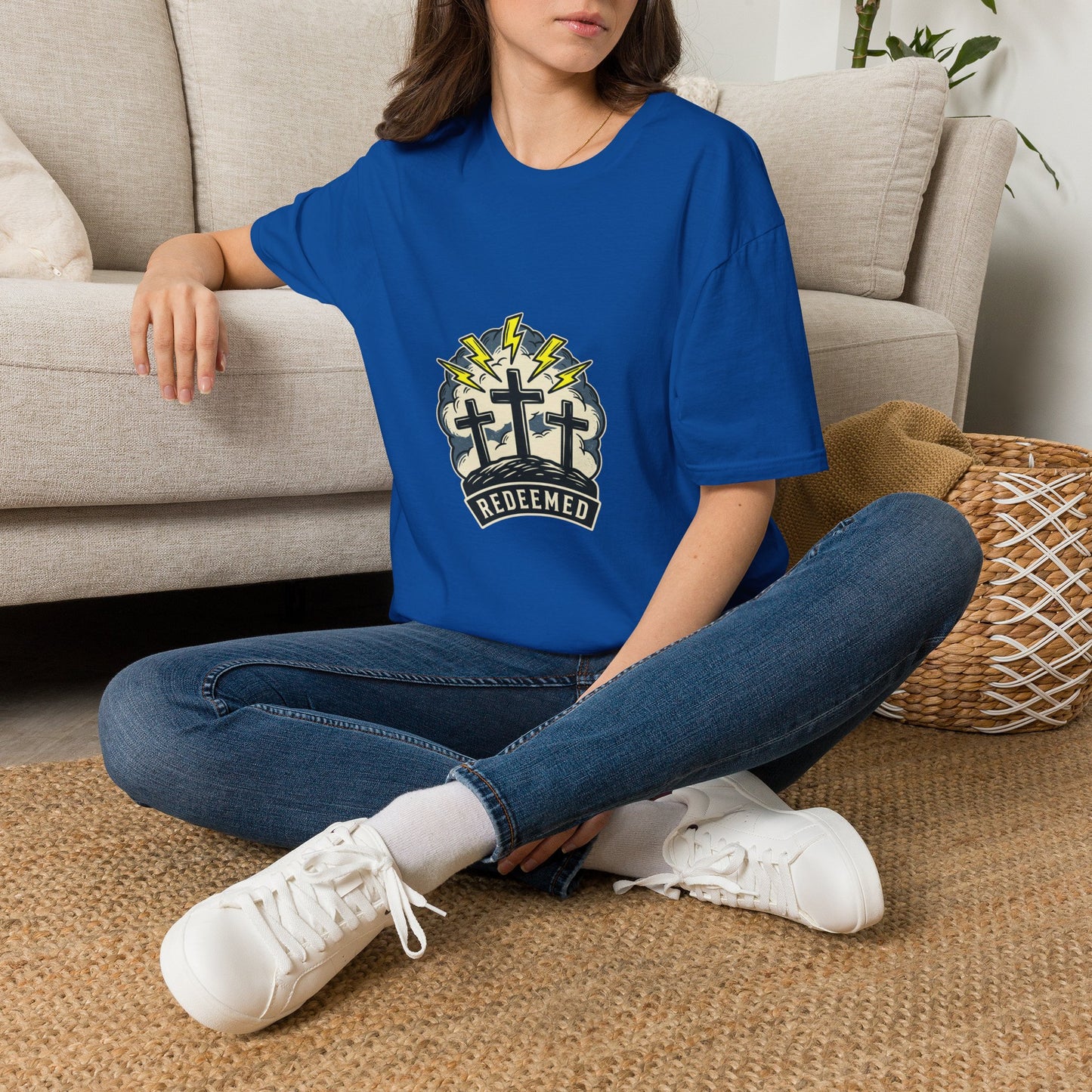 Redeemed Crosses T-Shirt | Lightning Rays Christian Faith Tee