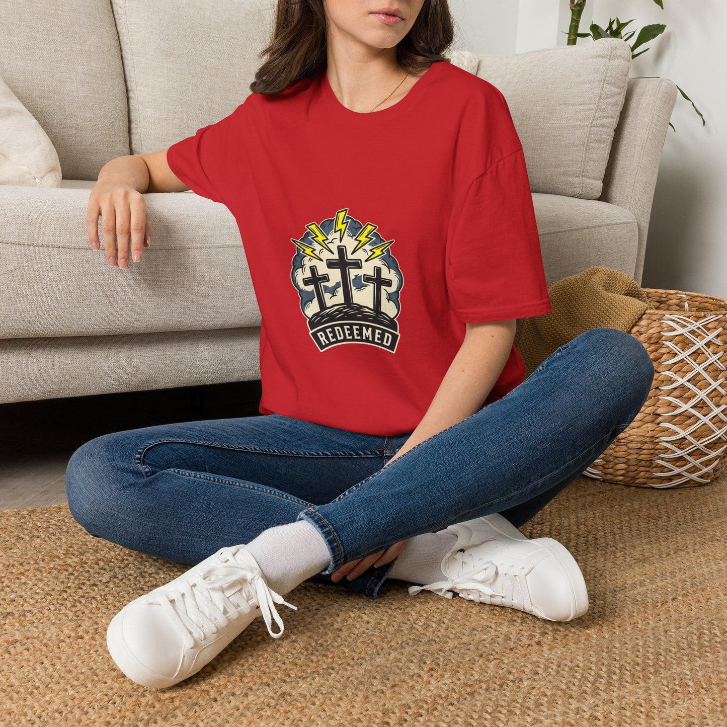 Redeemed Crosses T-Shirt | Lightning Rays Christian Faith Tee