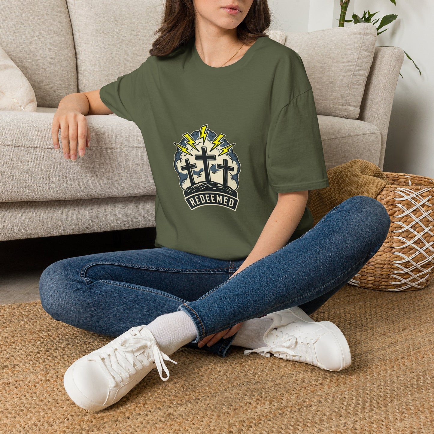 Redeemed Crosses T-Shirt | Lightning Rays Christian Faith Tee