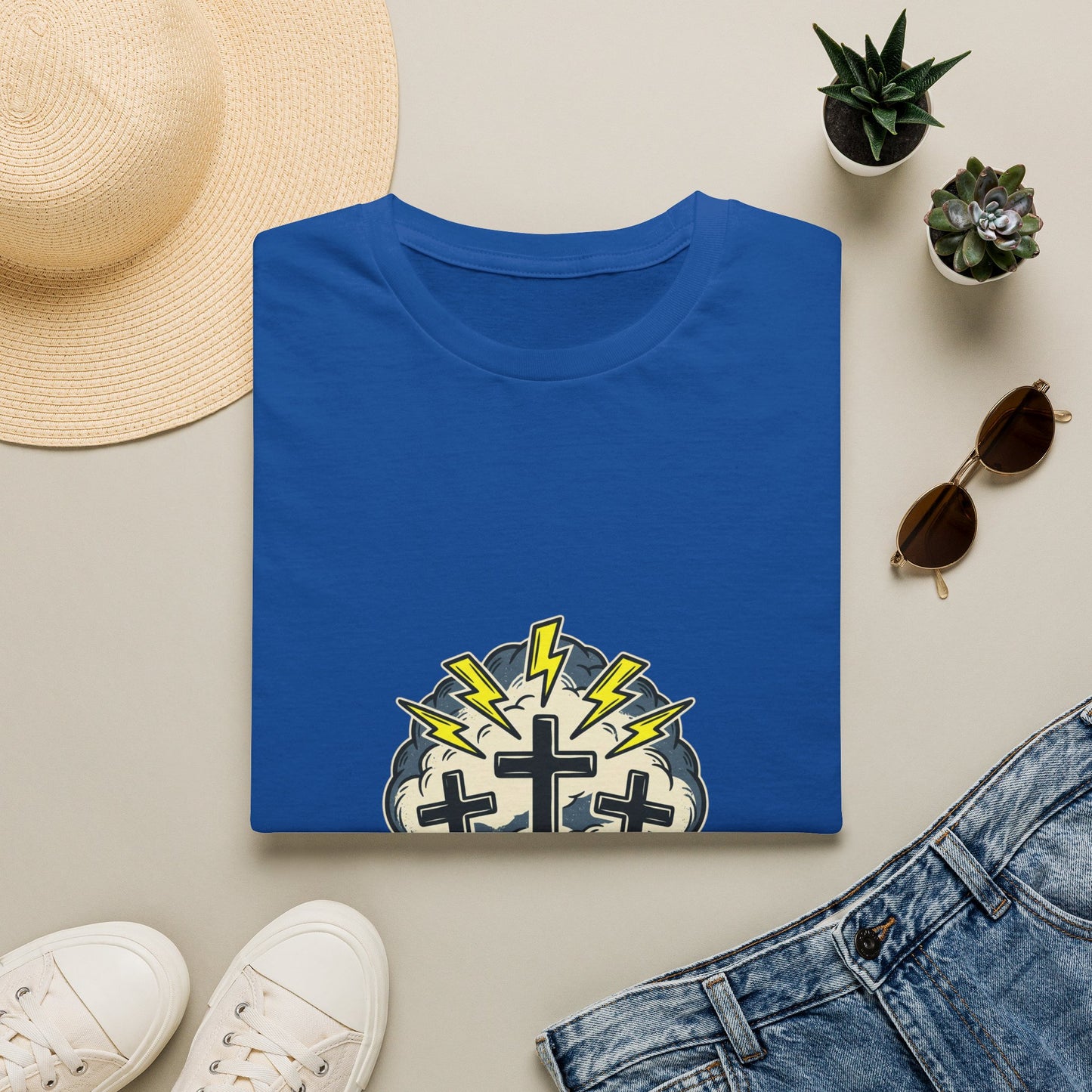 Redeemed Crosses T-Shirt | Lightning Rays Christian Faith Tee