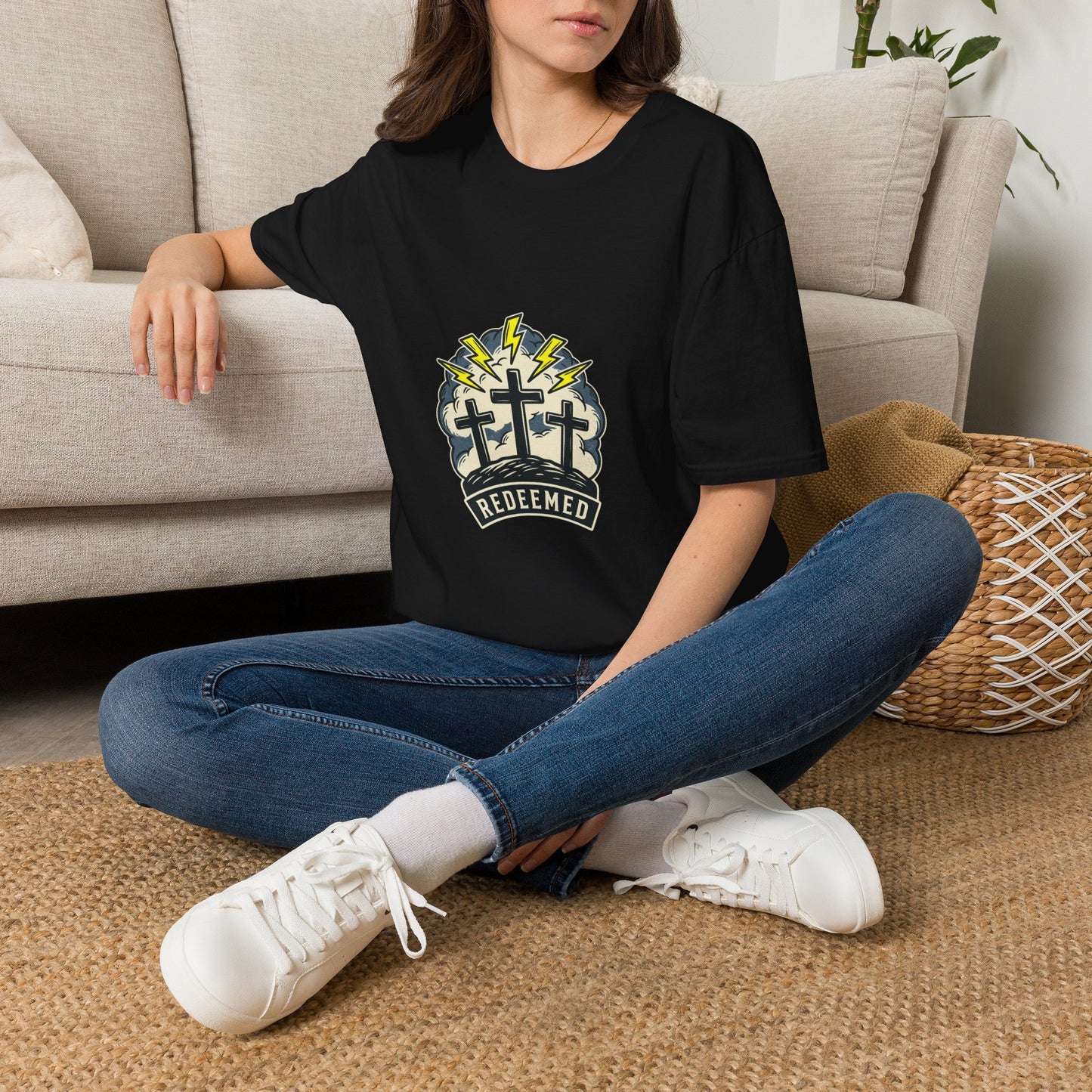 Redeemed Crosses T-Shirt | Lightning Rays Christian Faith Tee
