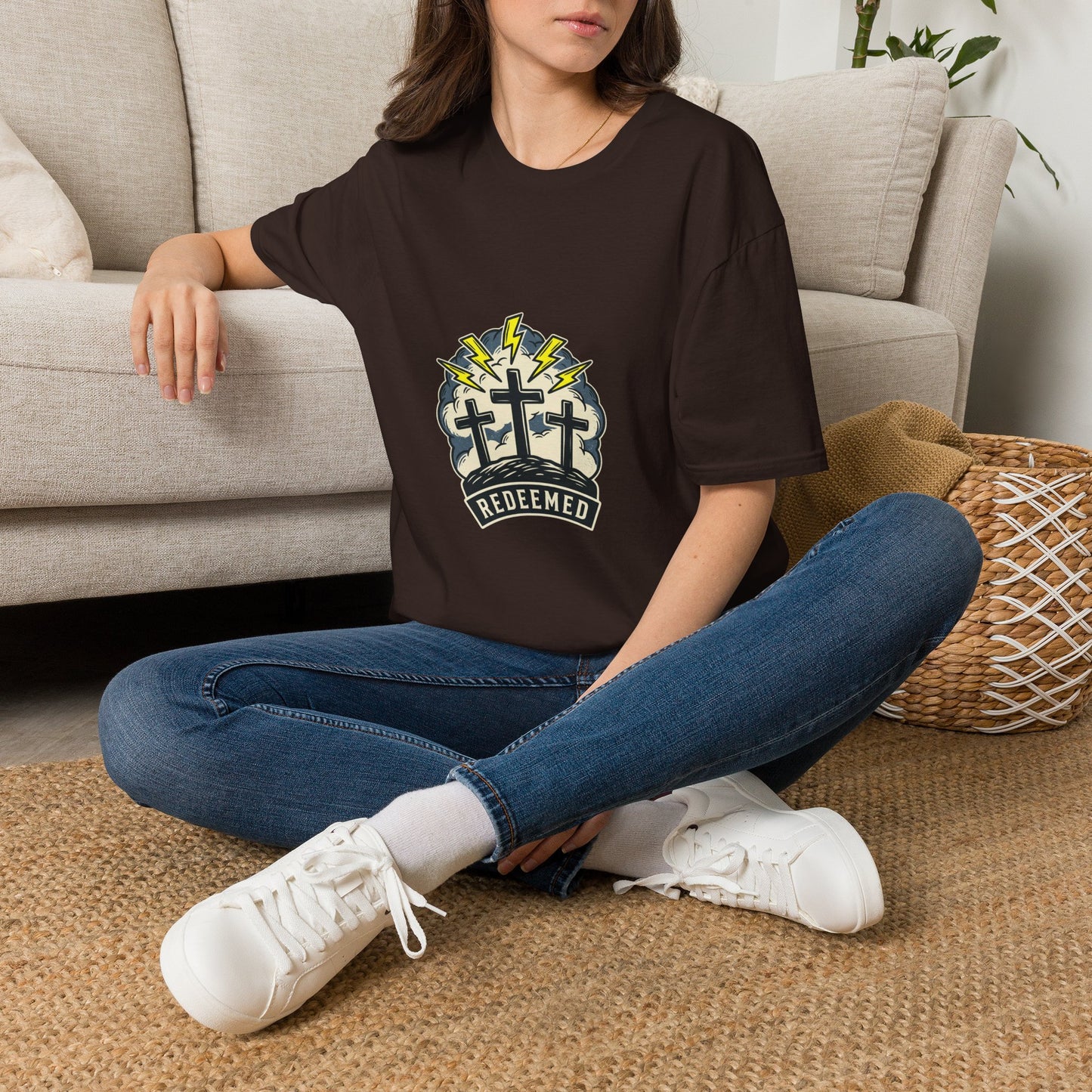 Redeemed Crosses T-Shirt | Lightning Rays Christian Faith Tee