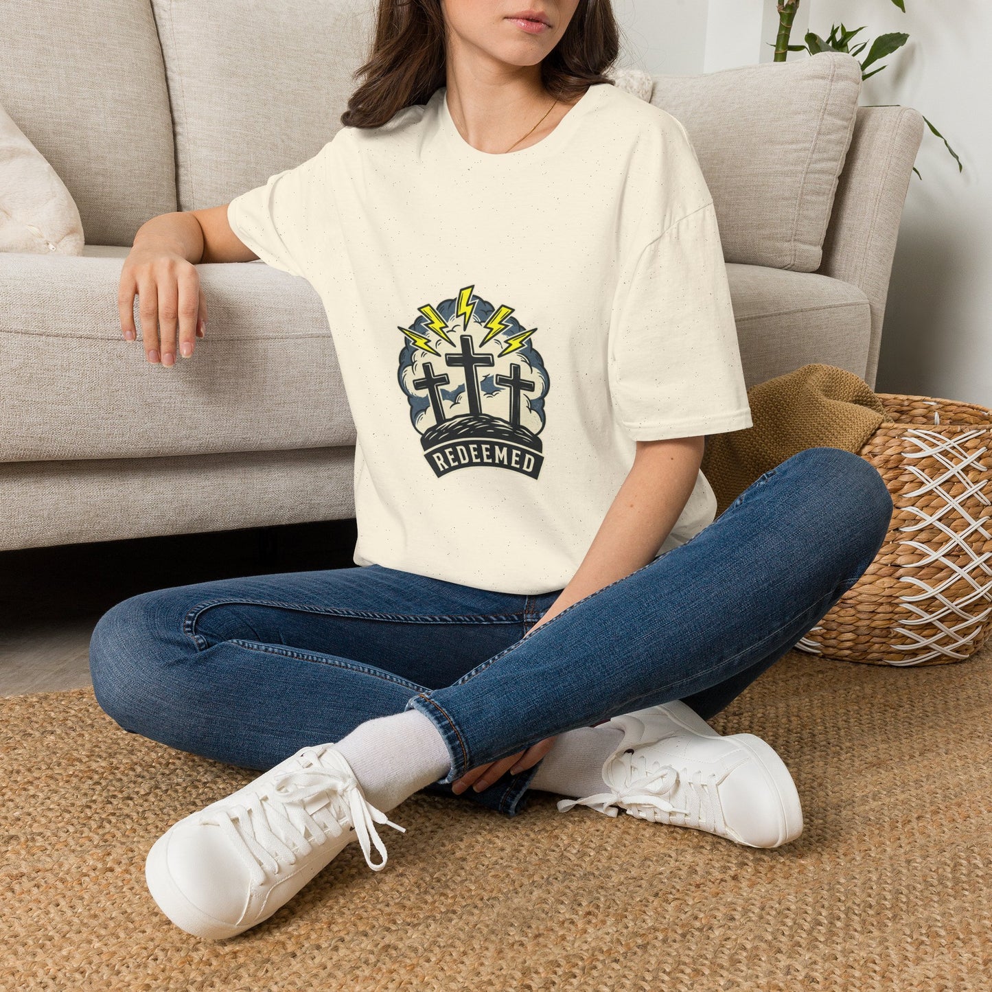 Redeemed Crosses T-Shirt | Lightning Rays Christian Faith Tee