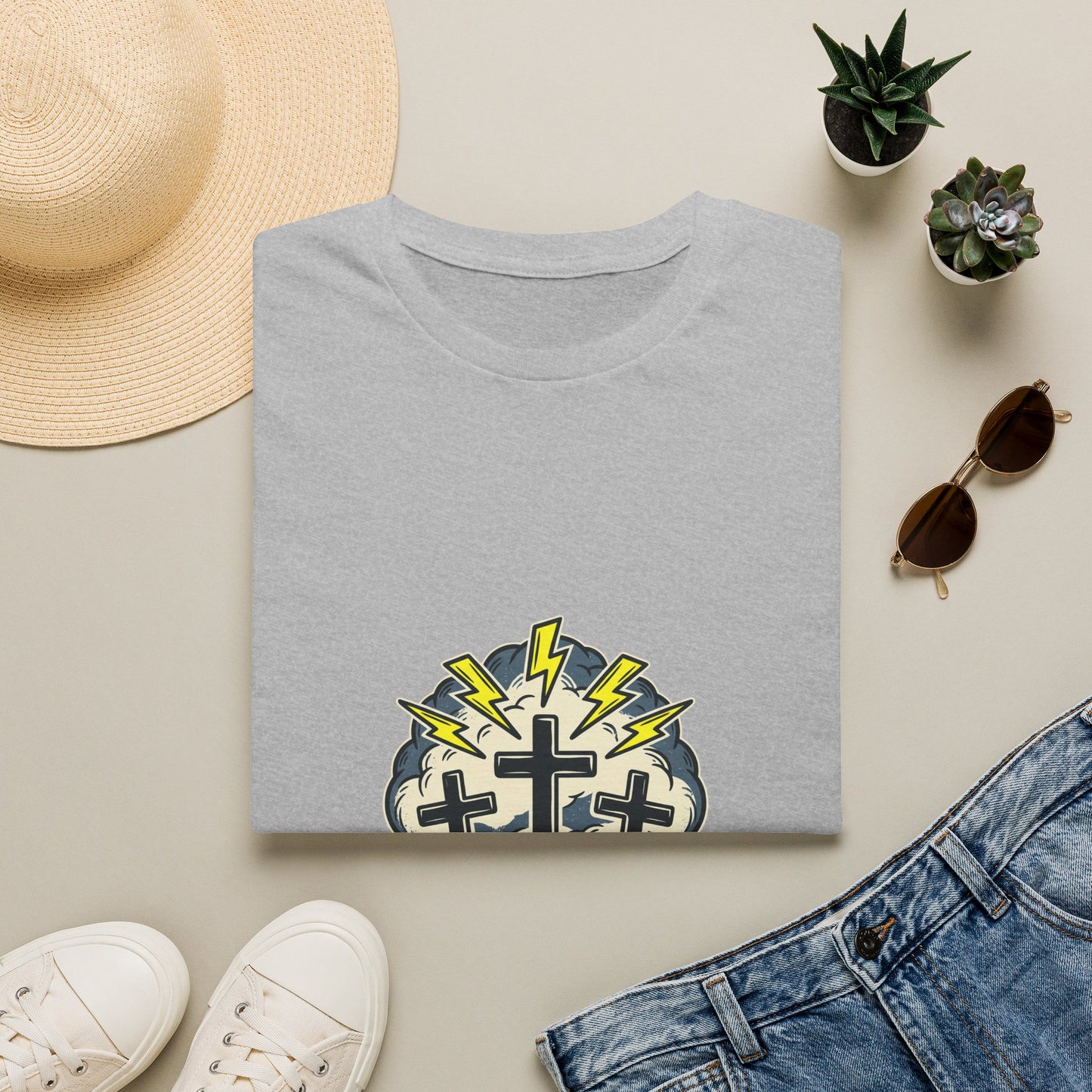 Redeemed Crosses T-Shirt | Lightning Rays Christian Faith Tee