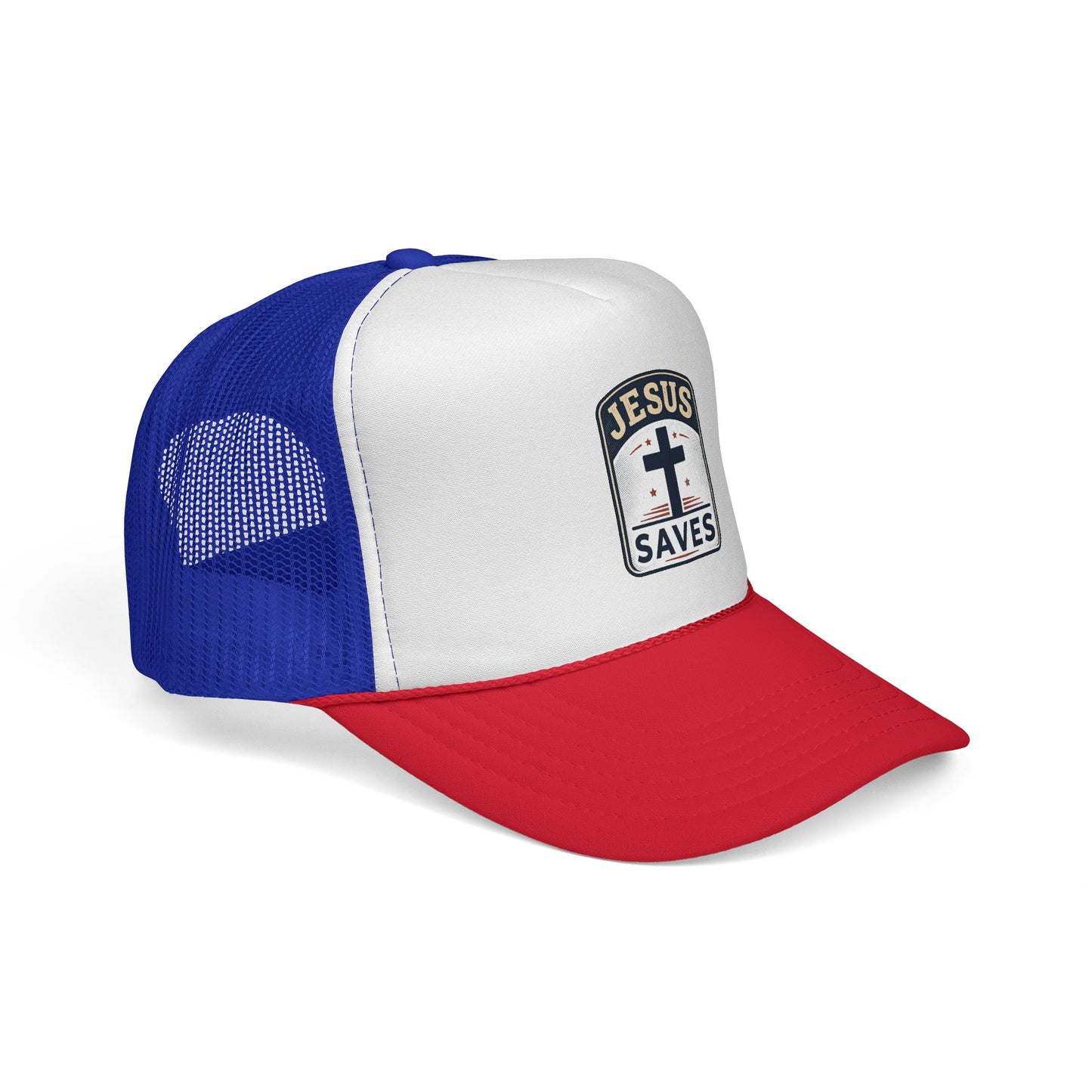 Jesus Saves Trucker Cap – Christian Mesh Hat with Cross Patch