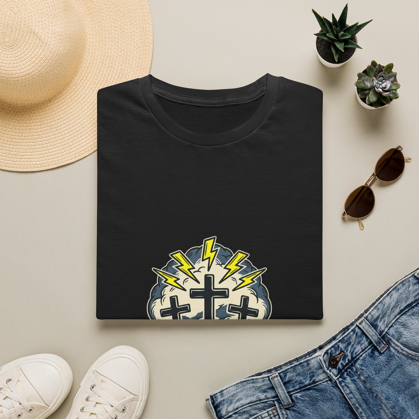 Redeemed Crosses T-Shirt | Lightning Rays Christian Faith Tee