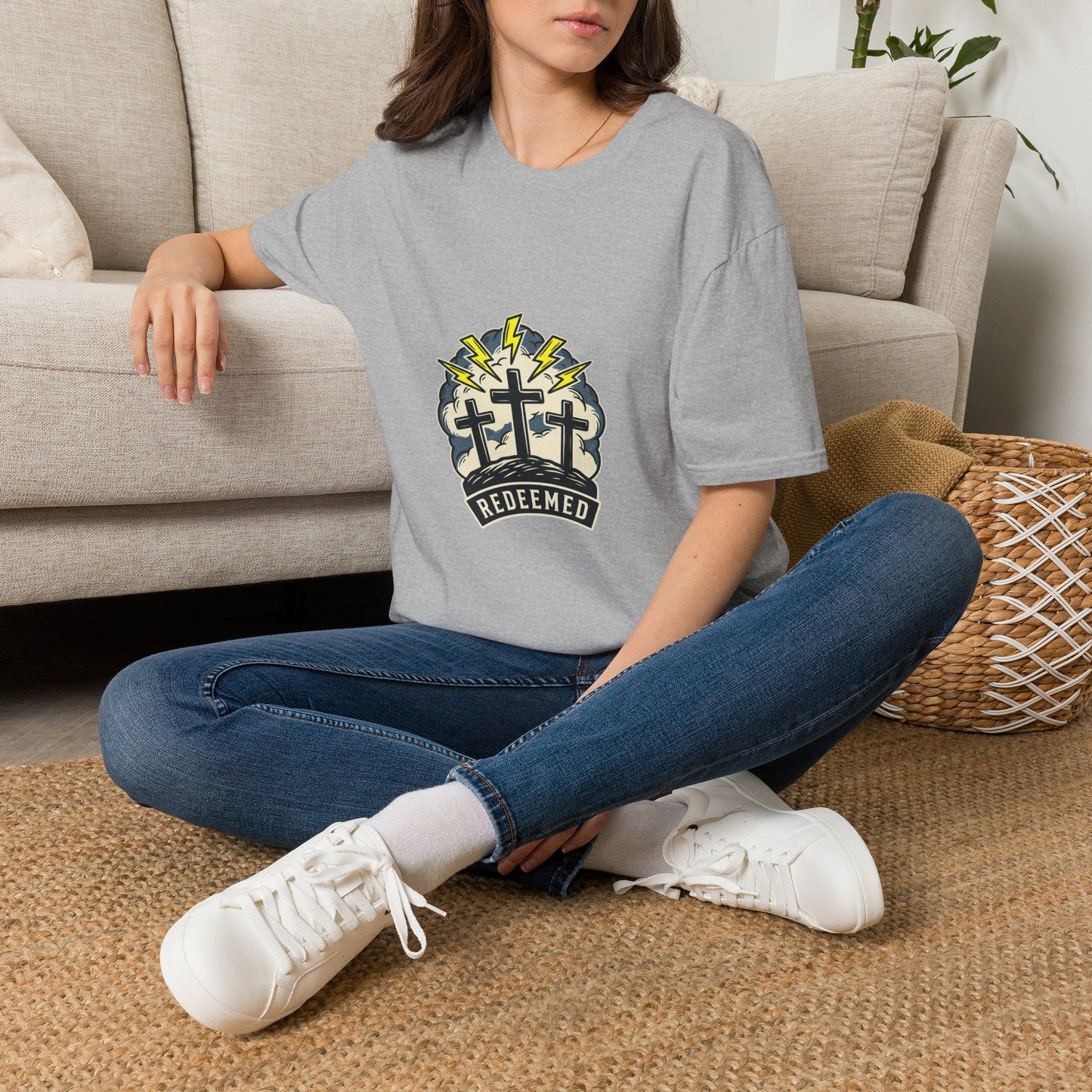 Redeemed Crosses T-Shirt | Lightning Rays Christian Faith Tee