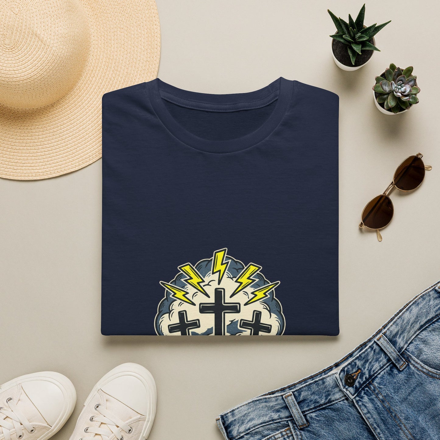 Redeemed Crosses T-Shirt | Lightning Rays Christian Faith Tee