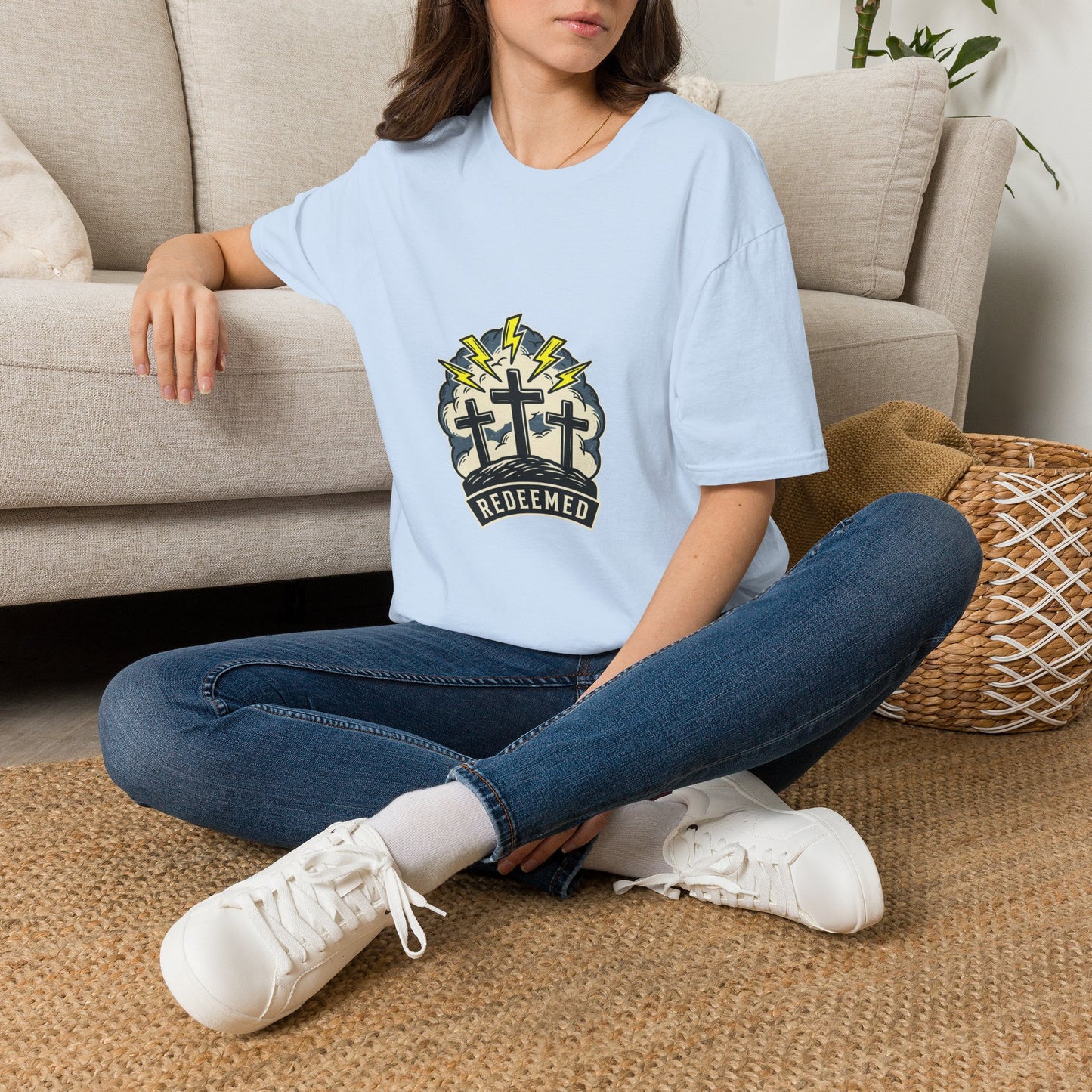 Redeemed Crosses T-Shirt | Lightning Rays Christian Faith Tee