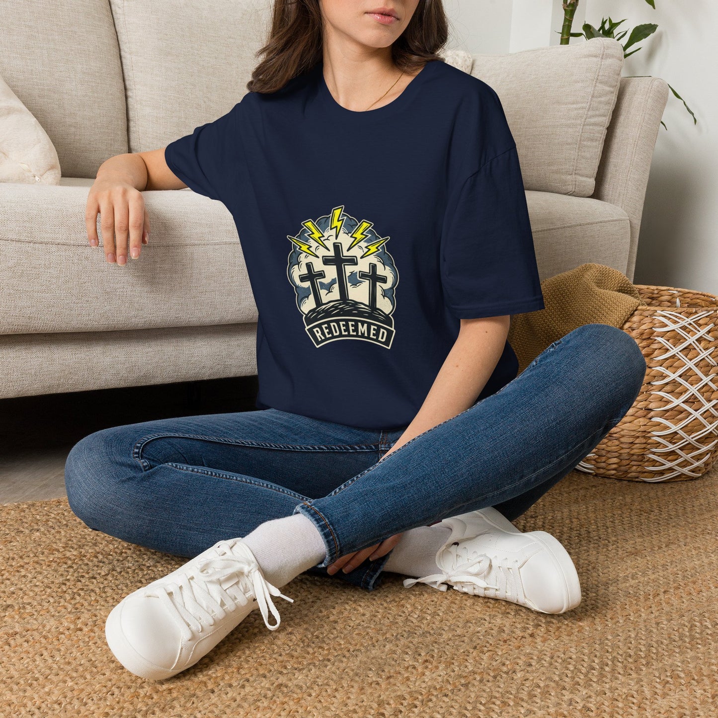 Redeemed Crosses T-Shirt | Lightning Rays Christian Faith Tee