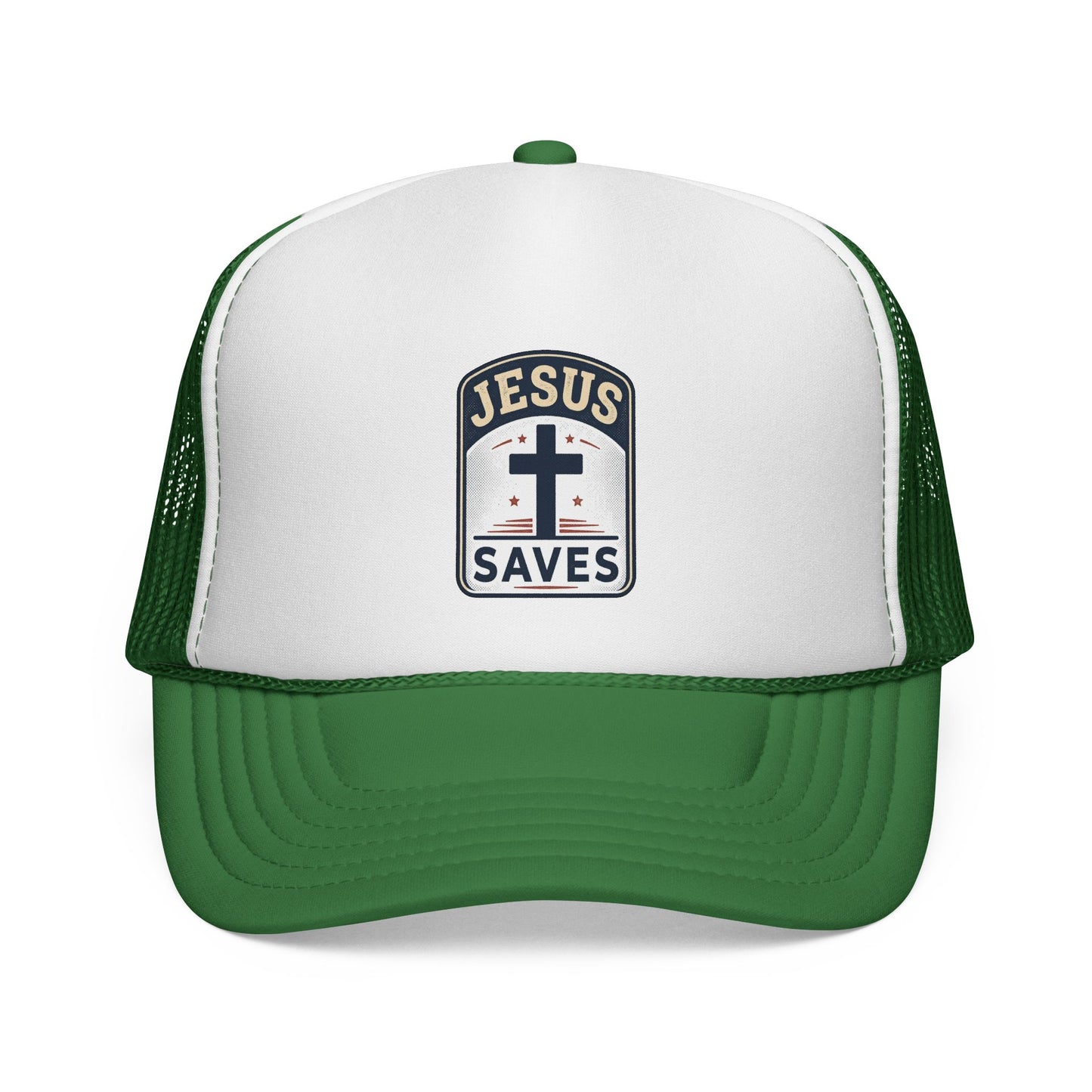 Jesus Saves Trucker Cap – Christian Mesh Hat with Cross Patch