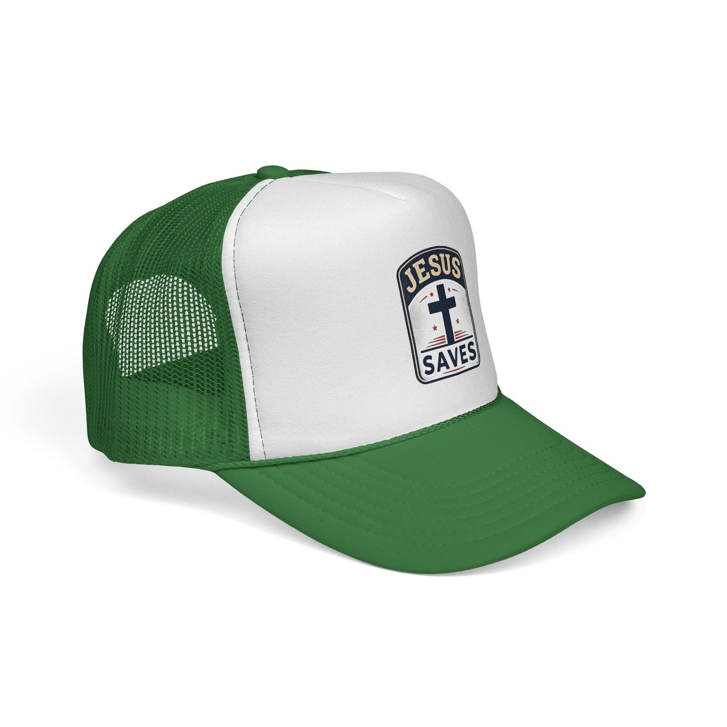 Jesus Saves Trucker Cap – Christian Mesh Hat with Cross Patch