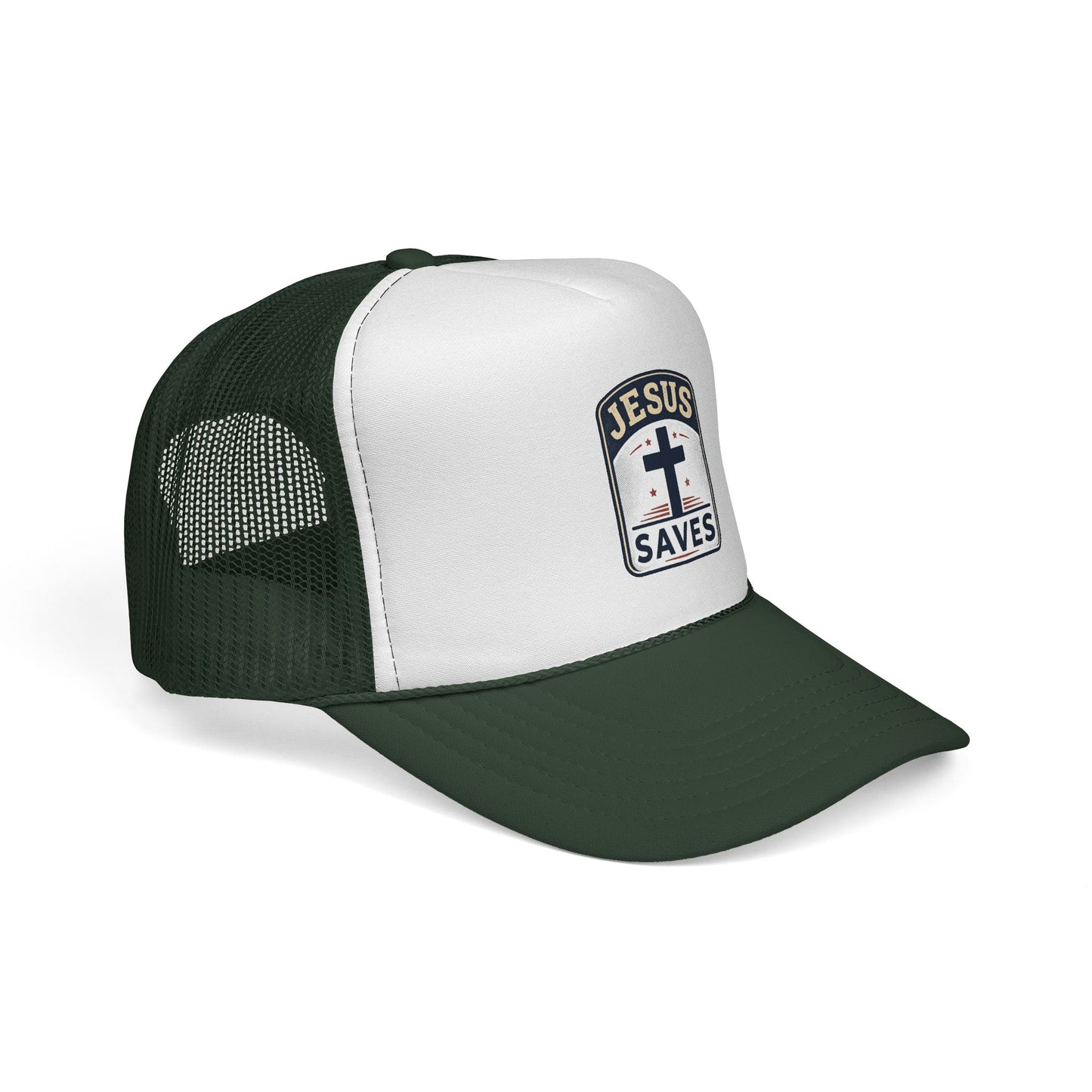 Jesus Saves Trucker Cap – Christian Mesh Hat with Cross Patch