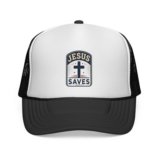 Jesus Saves Trucker Cap – Christian Mesh Hat with Cross Patch