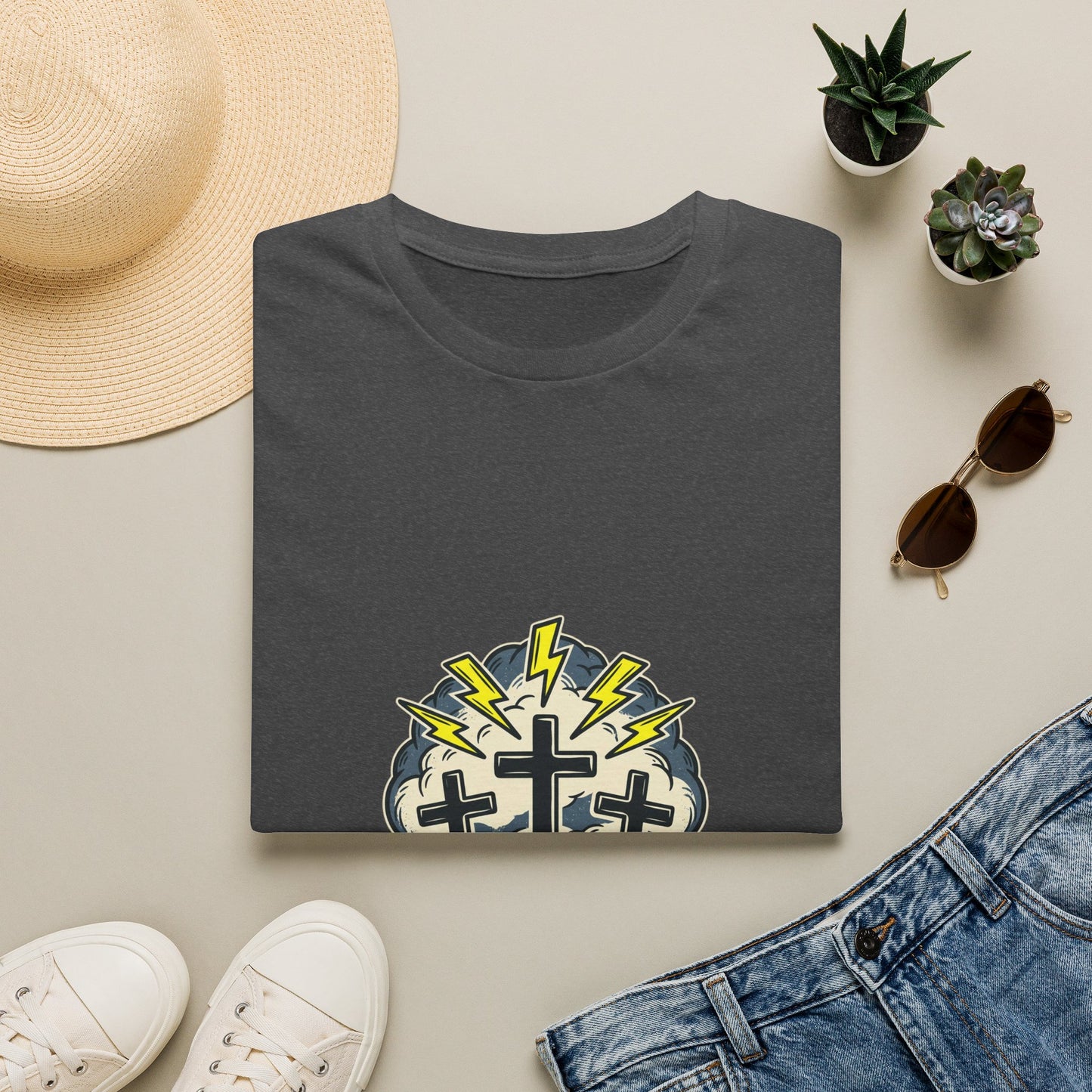 Redeemed Crosses T-Shirt | Lightning Rays Christian Faith Tee