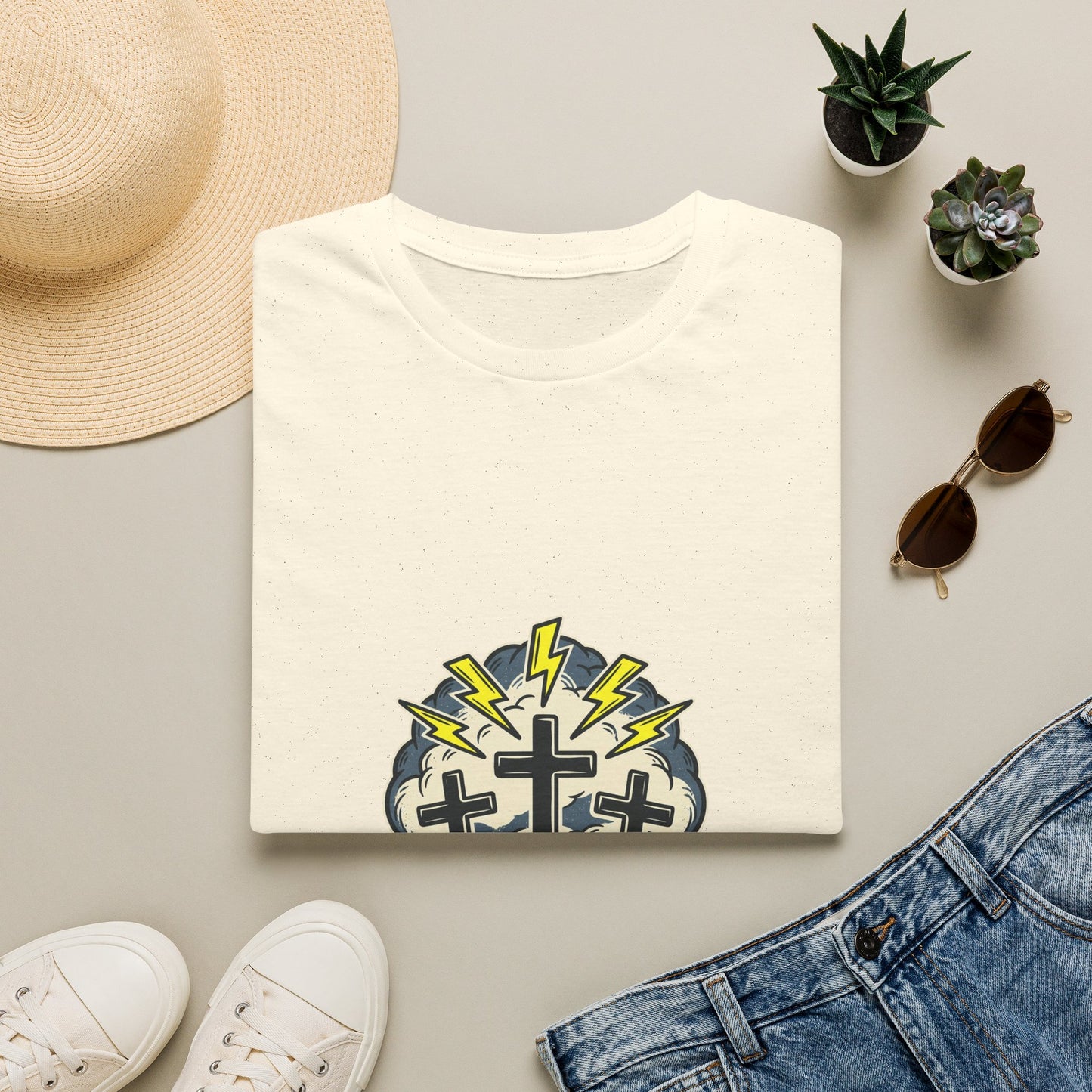Redeemed Crosses T-Shirt | Lightning Rays Christian Faith Tee