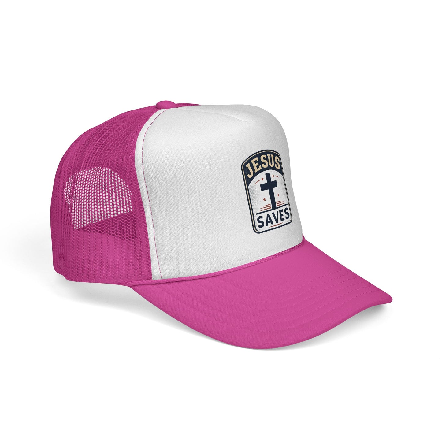 Jesus Saves Trucker Cap – Christian Mesh Hat with Cross Patch