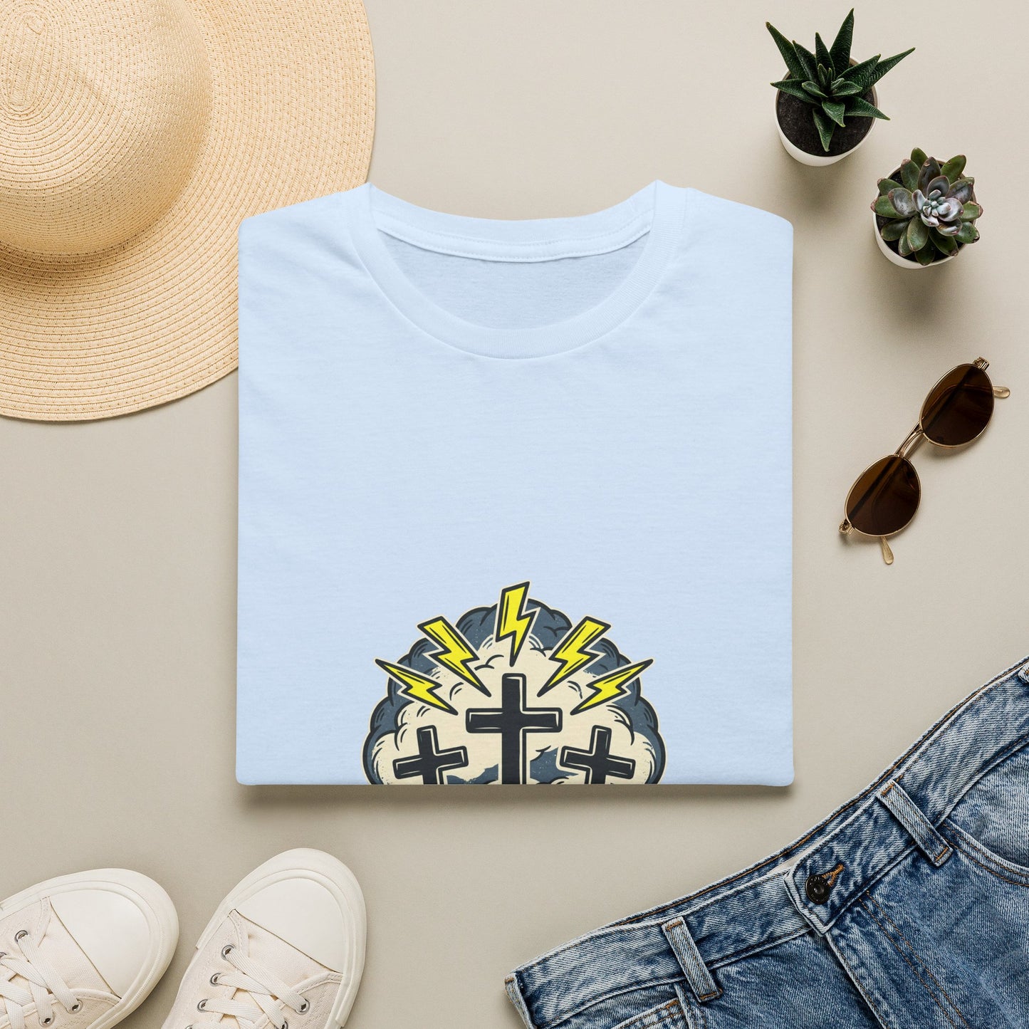 Redeemed Crosses T-Shirt | Lightning Rays Christian Faith Tee