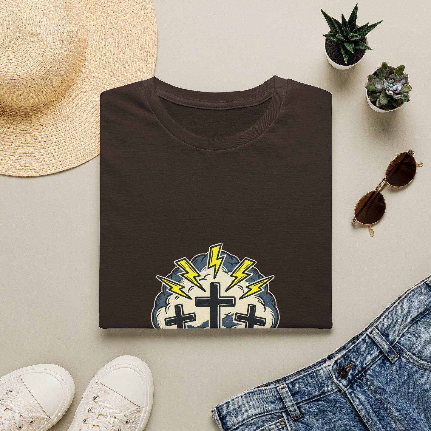 Redeemed Crosses T-Shirt | Lightning Rays Christian Faith Tee